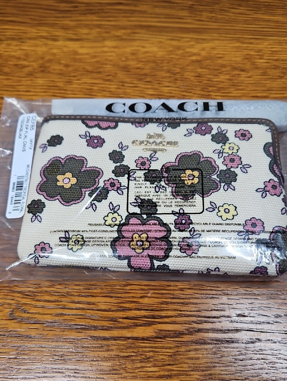 Coach Corner Zip Wristlet With Floral Print - Picture 2 of 4